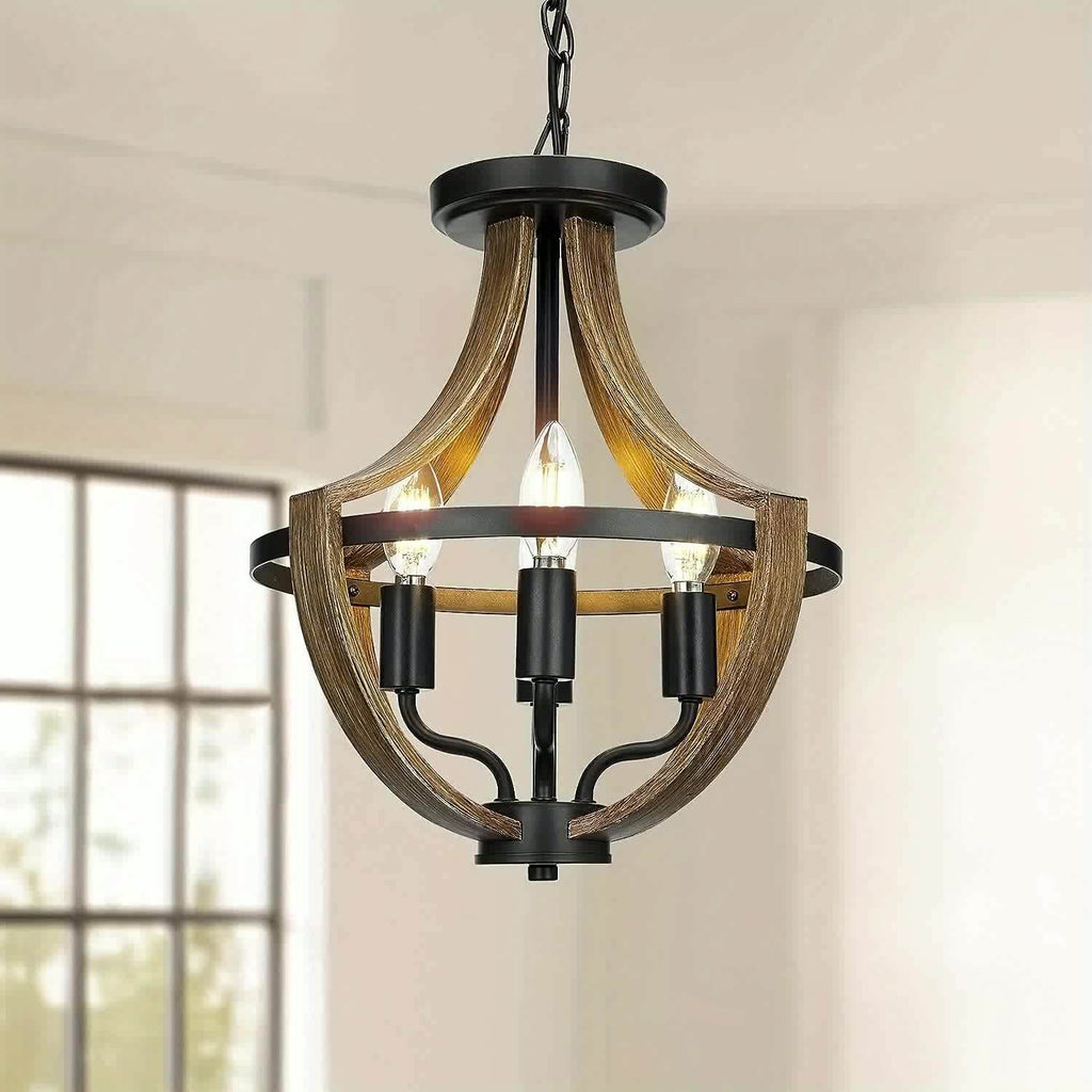 13.1“ Modern Farmhouse Hanging Chandelier, 4-Light Rustic Style Indoor Flush Mount Ceiling Fixture, Hallway Foyer Dining Room Entryway Kitchen Island Bedroom Vintage Pendant Light, E14 Bulb Base (Bulb Not Included)