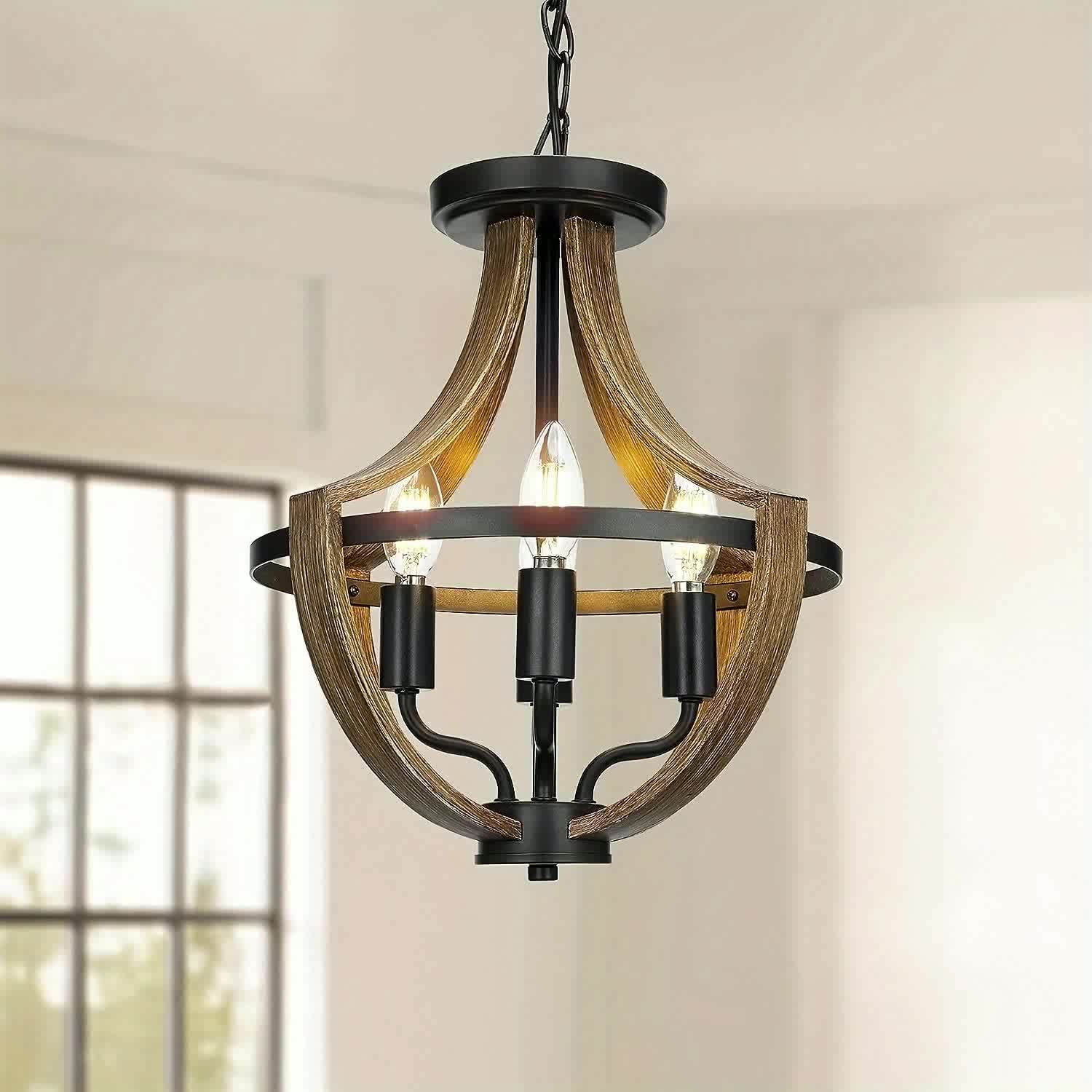 13.1“ Modern Farmhouse Hanging Chandelier, 4-Light Rustic Style Indoor Flush Mount Ceiling Fixture, Hallway Foyer Dining Room Entryway Kitchen Island Bedroom Vintage Pendant Light, E14 Bulb Base (Bulb Not Included)