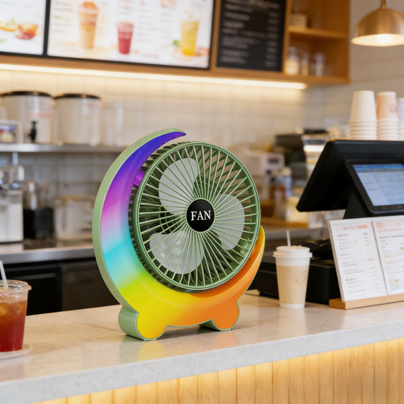 9.45 Inch Desktop Fan, 3 Speed Adjustable Summer Cooling Fan, Fast Cooling Running Light Fan, 1200mAh Long Lasting Battery Multifunctional Rotating Desk Fan, USB Rechargeable Portable Fan for Home Dormitory Office Indoor Use