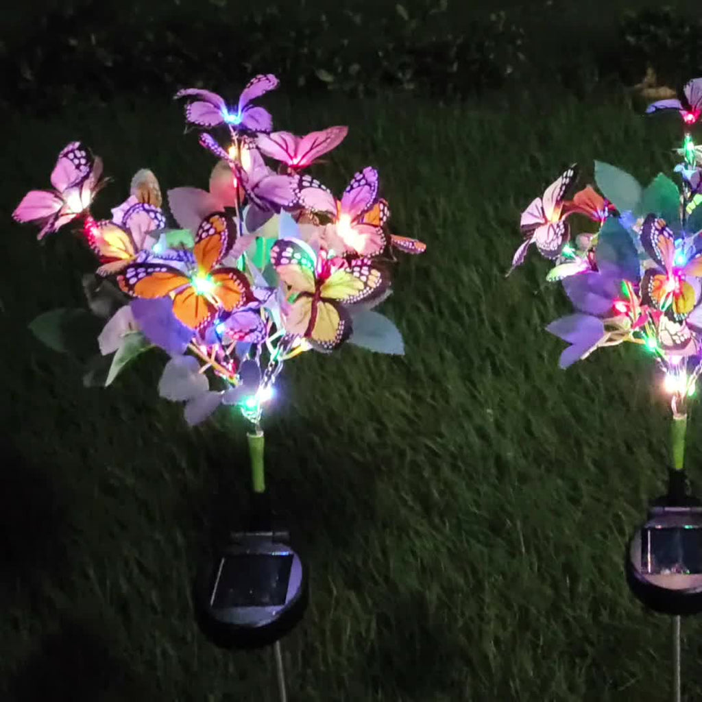 One/Two Piece Solar Butterfly Tree Light Outdoor Courtyard Decoration Butterfly Lawn Ground Insert Light Colorful Light Simulated Butterfly Flower Light