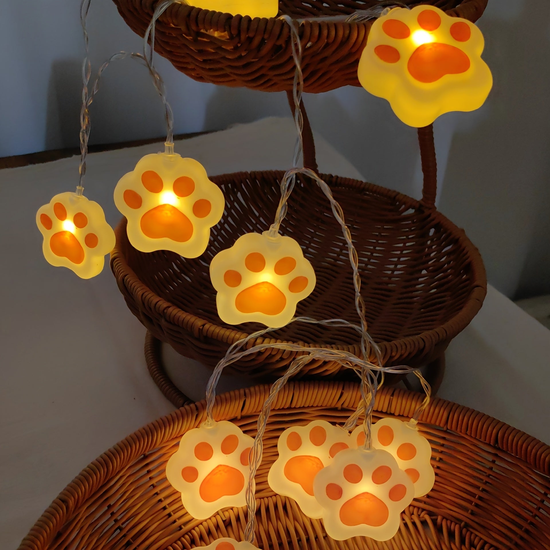 1入 可愛動物爪印燈串，78.74英吋 10 LED 電池供電，臥室、生日裝飾、室內外燈、婚禮、聖誕節、夏季庭院、派個用品陽台裝飾燈串，攤位LED小燈泡（不含電池）