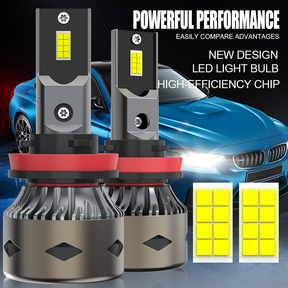2 LED Car Headlights, 6500K White Light, High/Low Beam Dual Mode, 600% Brightness Increase, CSP Chip, Aluminum Housing, 12-24V Voltage, Battery-Free Installation, Compatible with H4 H1 H7 H11 9005 9006 9012 HB3 HB4