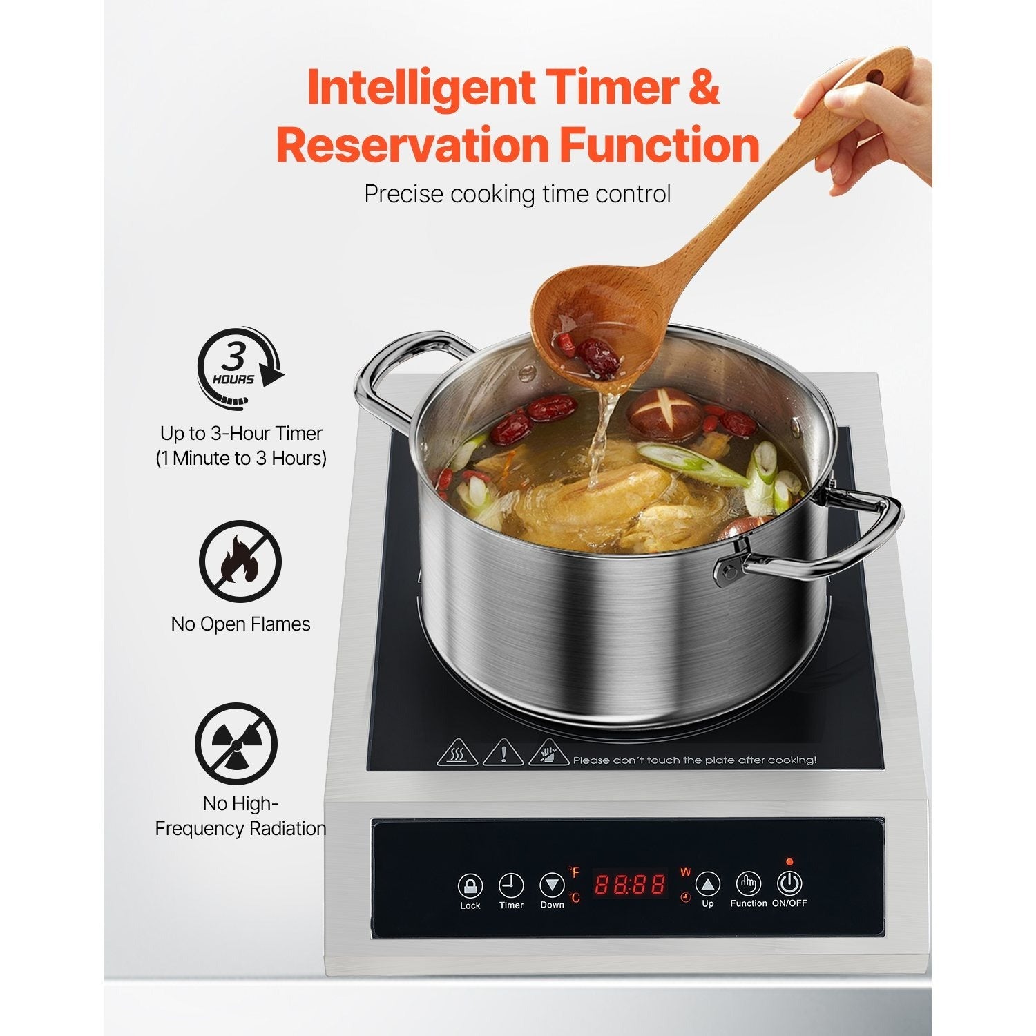 Portable Commercial Induction Cooktop, 1800W Countertop Stove, 9 Power Levels