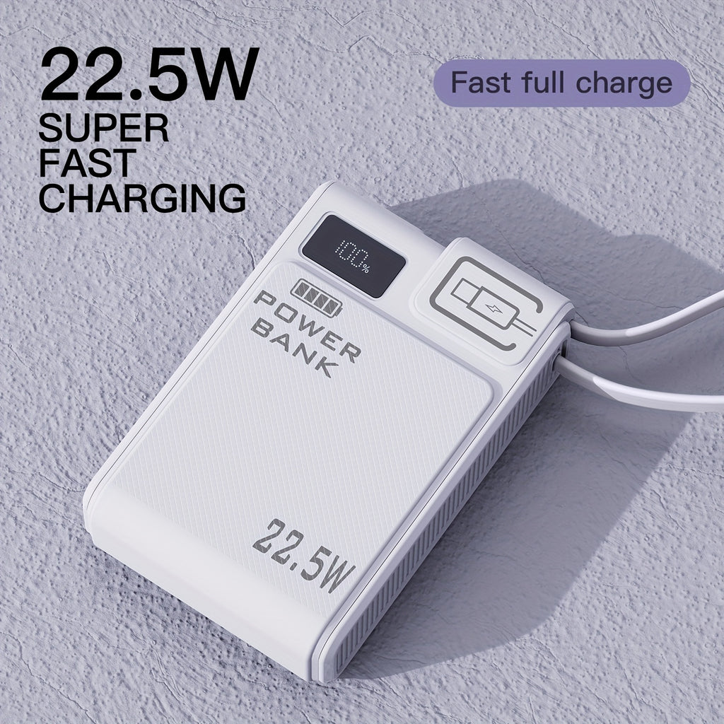 TQQDCI行動式充電寶10000mAh大容量手機充電器，支援PD-C22.5W雙向快充，內建Type-C快充線，適用於iPhone系列及三星系列手機，返校季必備，節日好禮，復活節贈禮