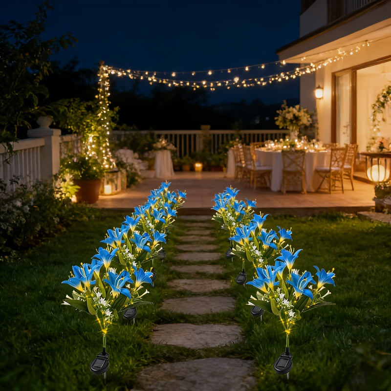 Solar 7-Head Lily LED Garden Light, Realistic Lily Bouquet Shape, Wrapped String Light, Suitable for Outdoor Path, Lawn or Courtyard Decoration, Birthday Party and Wedding Decoration