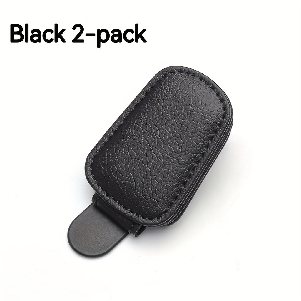 2-Piece Magnetic PU Leather Car Sun Visor Glasses Holder with Card Slot – One-Hand Operation Design, Driver Side Interior Accessory, Gray & Black, Simple Snap Closure, One-Click Grip