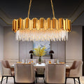 Crystal chandelier for dining room, gold pendant light, modern crystal chandelier lighting fixture, 8-light modern large chandelier fixture, for living room, kitchen island, L31.5*11.81 inches