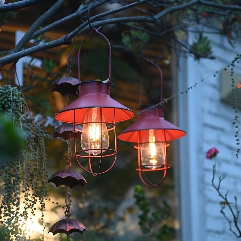 Solar Wrought Iron Courtyard Pendant Light Garden Landscape Lamp Courtyard Garden Balcony Decorative Chandelier Solar Courtyard Decorative Art