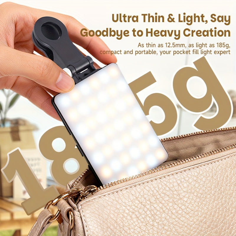 VL-60BI Rechargeable LED Video Light, Clip-on Fill Light, 2000mAh Battery, USB Charging, Bi-Color Dimmable, for Vlog Live Streaming Conference Photography
