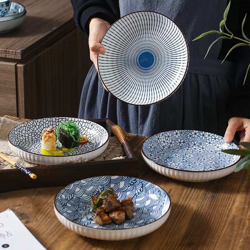 4 Ceramic Dinner Plates, 8 Inches in Diameter, Microwave & Dishwasher Safe, Ideal for Sushi, Salad, Dessert & Pasta – Perfect for All Seasons, Seasonal Theme Design