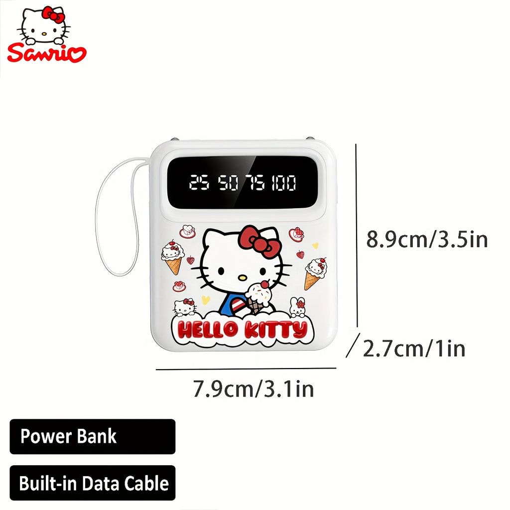 Sanrio Hello Kitty Mini Cute Multifunctional Power Bank, Cartoon Pattern Rechargeable Portable Mobile Phone Charger, Built-in 4 Cables, Ultra-bright LED Lights, for Outdoor Travel & Commuting, for iPhone/Android Universal Mobile Power Bank
