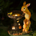Outdoor Solar Light Creative Double Rabbit Drinking Water Ornament Resin Craft Garden Courtyard Light Balcony Animal Decoration Suitable for Porch, Courtyard and Gardening Decoration, Ideal Gift for Women and Grandmothers