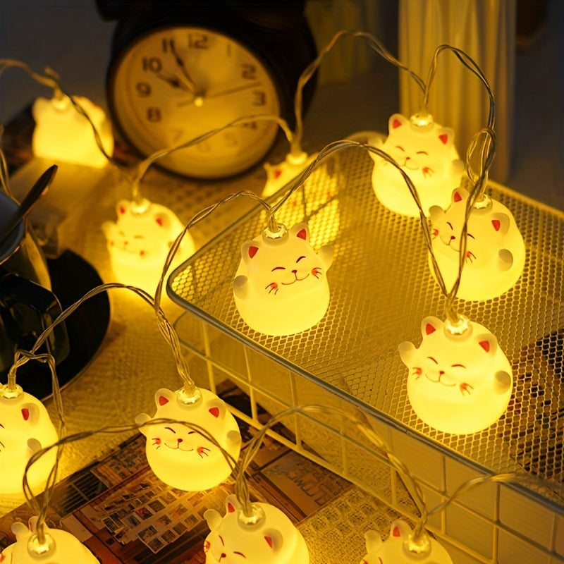 1入 10/20 LED 貓咪造型燈串，暖白光 LED 燈，裝飾燈串，適用於可愛動物、房間、室內節慶裝飾，節慶聖誕節情人節裝飾，電池盒供電（不含電池）