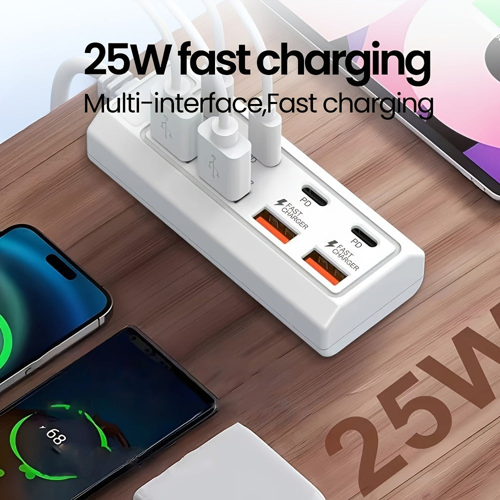 1 25W USB Charger, 8-Port Fast Charging Adapter, 4 Type-C + 4 USB Multi-Port Charger, USB Converter Socket Expansion Dock, Portable Charging Station, Power Adapter