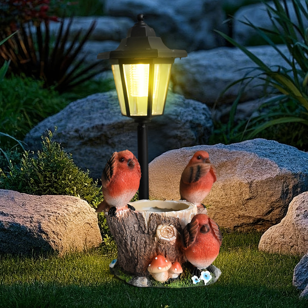 Multi-Functional Courtyard Resin Bird Flower Pot Outdoor Statue Solar Light, Garden Path Villa Landscaping Home Decorative Light, Balcony Corridor Ambient Night Light, Red Resin Bird Sculpture Light, Suitable Christmas Gift for Friends