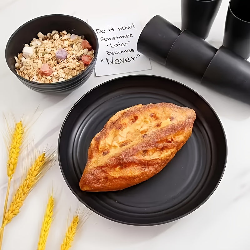 16/32Pcs Wheat Straw Plastic Tableware Set 4/8 Person Unbreakable Dinner Plate Dessert Plate Cereal Bowl Cup Outdoor Camping Family Birthday Party Tableware