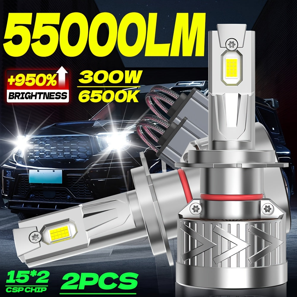 2-Pack LED Car Headlight Bulbs, Compatible with 9005/HB3, 9006/HB4, H1, H7 and H11 Models, 55,000 Lumens No CANBUS Error, 950% Brightness Increase, 6500K Cool White Light, Plug-and-Play, 60,000 Hours Ultra-Long Life