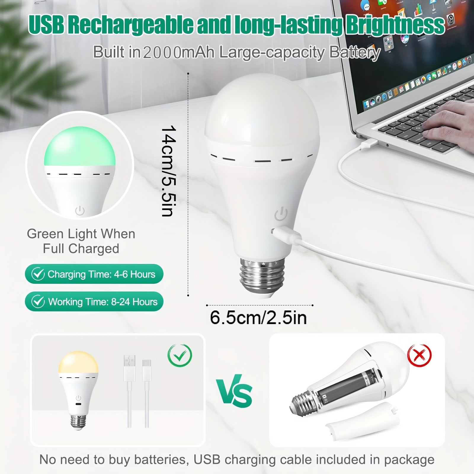 A set of rechargeable bulbs with remote control, battery-powered bulbs for table lamps, dimmable/timer bulbs, backup battery bulbs for wall lamps and table lamps, bulbs suitable for non-hardwired fixtures, for bedroom, living room, indoor use