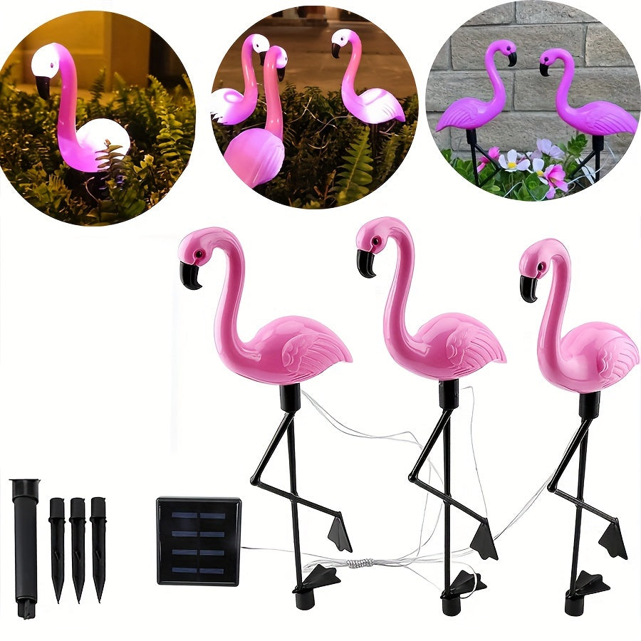 3 Pack Flamingo Solar Light, Outdoor Flamingo Courtyard Decoration, Flamingo Ground Insert Light Solar Powered, Lawn Decorative Garden Ground Stake, Courtyard Pond Ground Backyard Decoration - IP65 Protection Rating