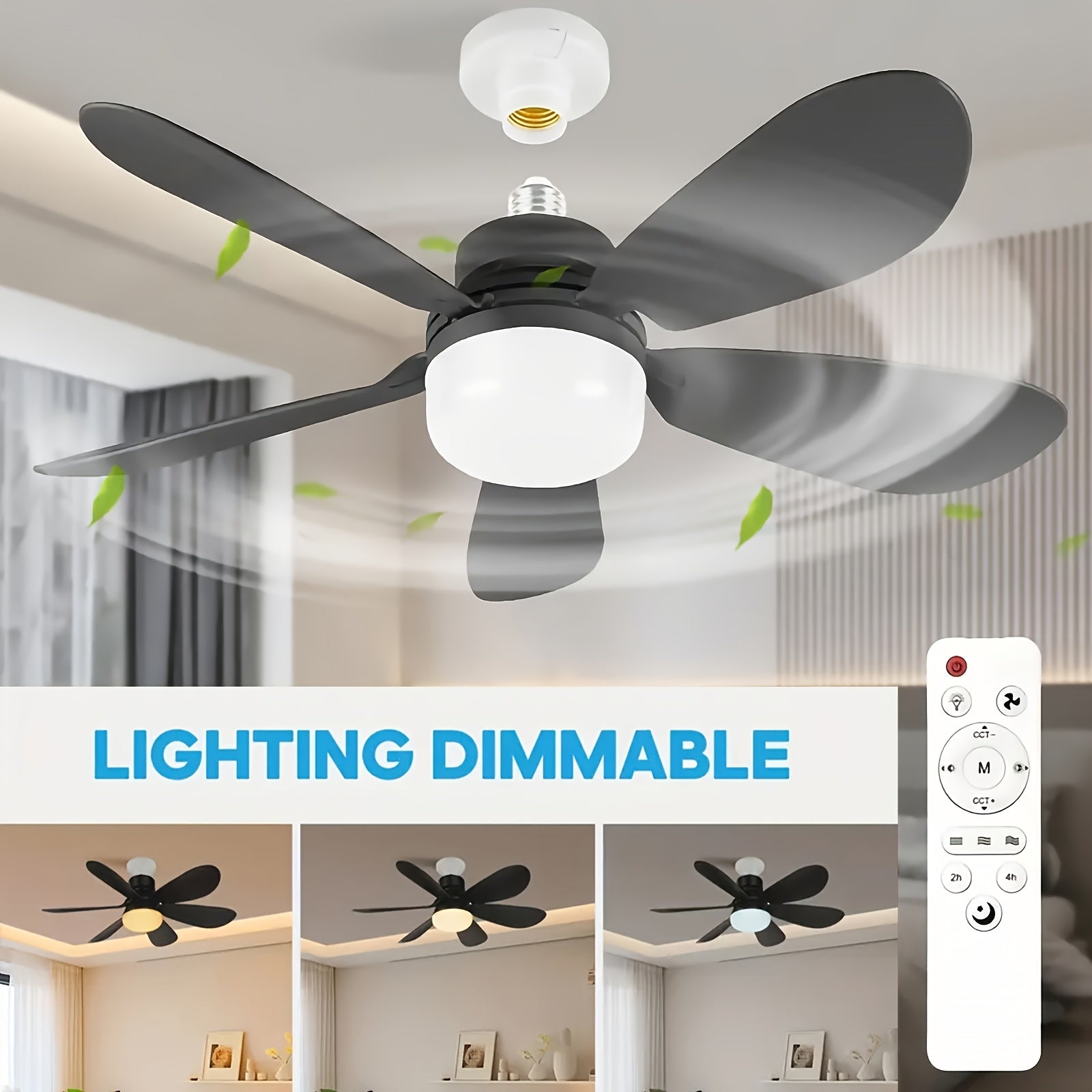 XBATE Smart Ceiling Fan Light, Smart Display & Remote Control, Hardwired 6-Blade Low Profile Fan, 3-Speed Quiet Motor, 3 Color Dimmable LED Light, E27/E26 Base Flush Mount for Bedroom Kitchen Study