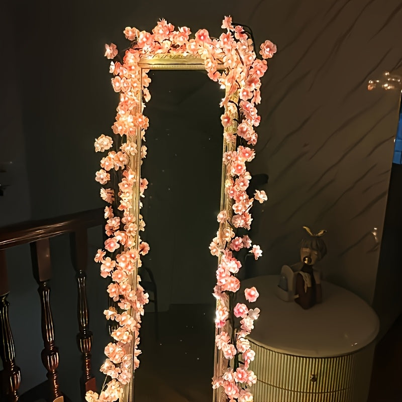 72灯樱花藤条灯串（36个led+36个樱花），发光的樱花树枝灯，可弯曲的樱花藤蔓灯，LED树枝灯，8种闪烁模式，USB供电，DIY，室内氛围装饰灯，适用于卧室，客厅，墙壁，派对，节日，情人节，婚礼等氛围装饰，室内灯串，节日装饰灯