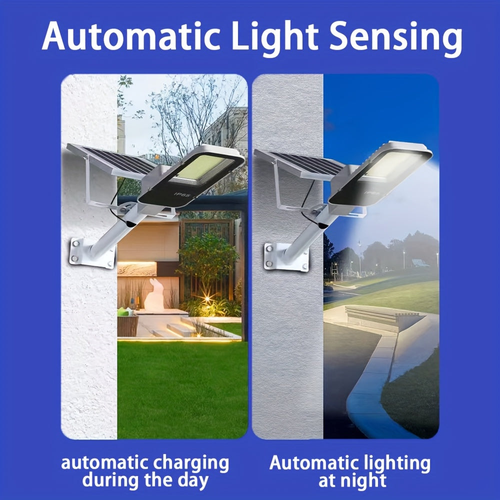 Upgraded Solar LED Street Light with Remote Control, Dusk-to-Dawn Automatic Illumination, Polished Metal Surface, Glass Lampshade, Commercial Wall-Mounted Outdoor Light, Commercial Street Light, Modern Outdoor Light, Energy Saving LED IP65  fr