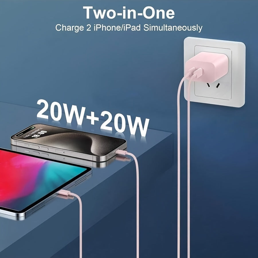 Ultra Fast Charger, (20W+20W) Dual Port USB C Wall Charger Plug Travel Charger Fast Charging+Type-C 6-foot Cable, Suitable for iPhone 14 Pro Max/Pro/Plus/Mini/iPad&More