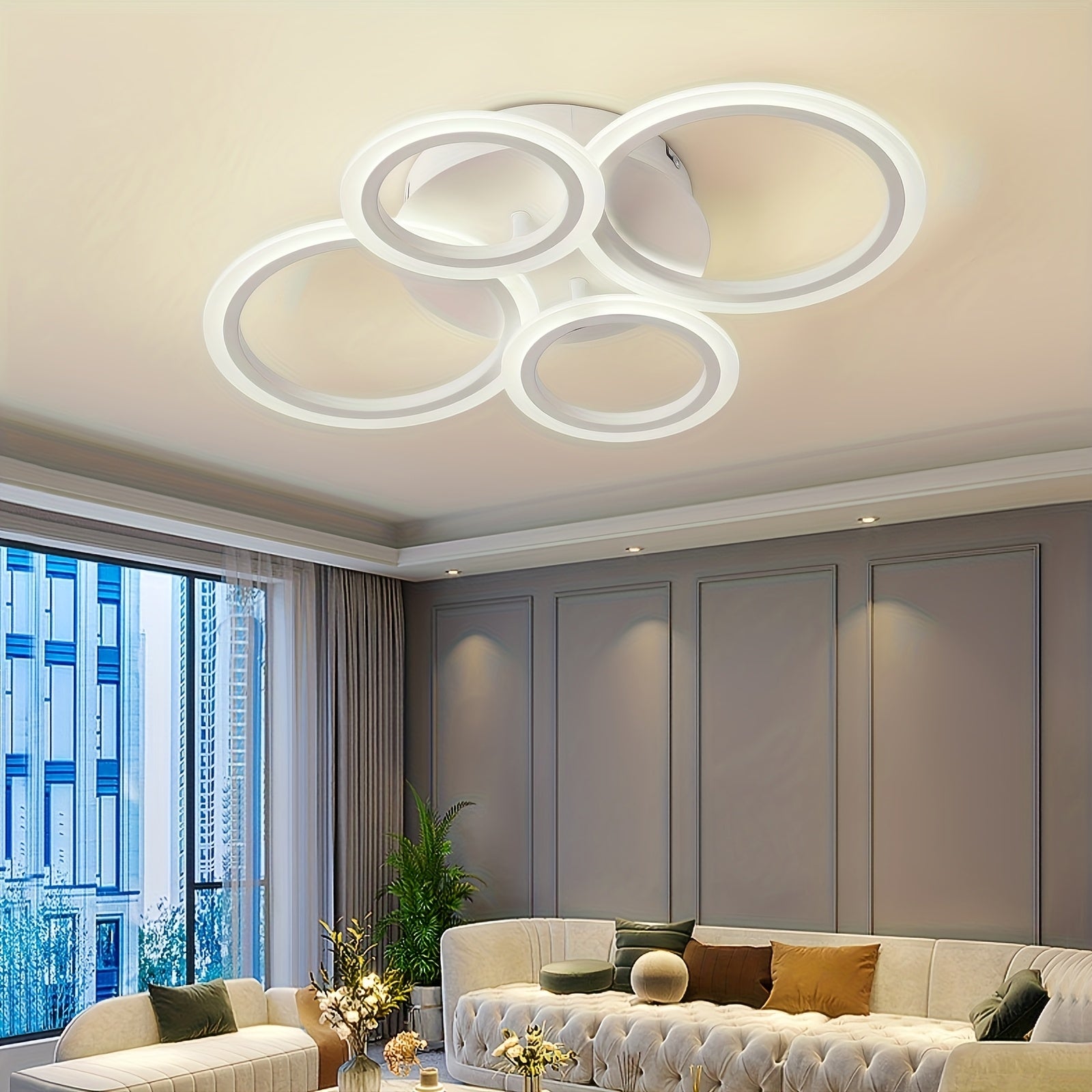 1pc-4 ring LED ceiling light, modern LED ceiling fixture, warm light, metal ceiling mount with detachable clips, suitable for kitchen, bedroom, living room, laundry room - mounting hardware included
