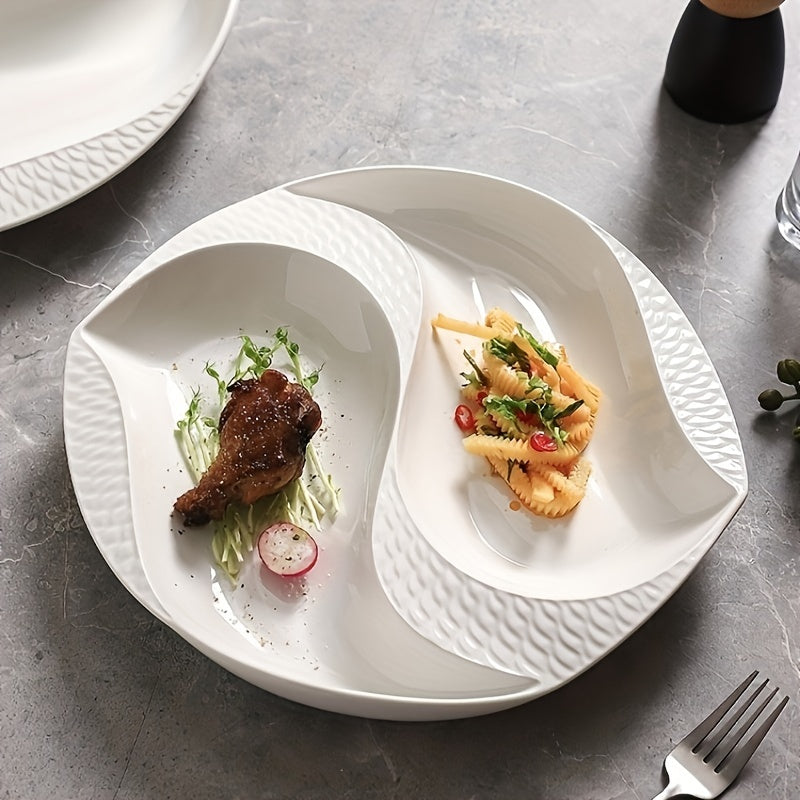 10.5 Inch / 12 Inch, Large Creative Divided Ceramic Plate, Perfect for Restaurant & Home Use, Exquisite Kitchenware & Tableware, Western Dinner Plate, Artistic Concept Dish Tableware