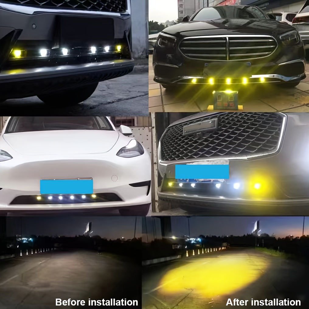 1 Piece LED Car Grille Lens Spotlight, Yellow/White High/Low Beam Headlight 3000K/6000K, Suitable for Motorcycles, Pickup Trucks and SUVs