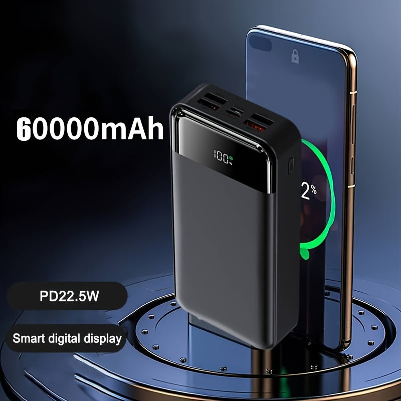 60000mAh大容量便攜充電寶，22.5W快速充電，配備燈光/LED電量顯示，適用於為安卓電子裝置/手機及其他裝置充電，戶外旅行/露營可拆卸應急電源裝置