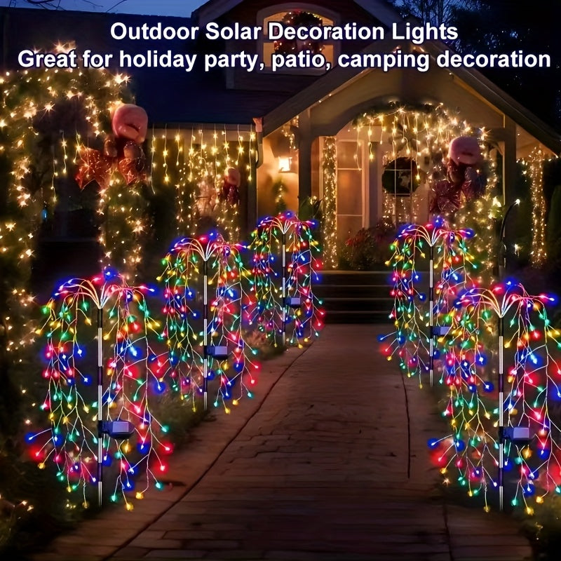 Solar Fireworks Courtyard Light - Copper-Plated Wire String Light with Nickel Battery, Semi-Flush Mount Installation Suitable for Paths, Lawns and Outdoor Picnics, Holiday Atmosphere Lighting | Decorative Stake | Easy-to-Clean Material