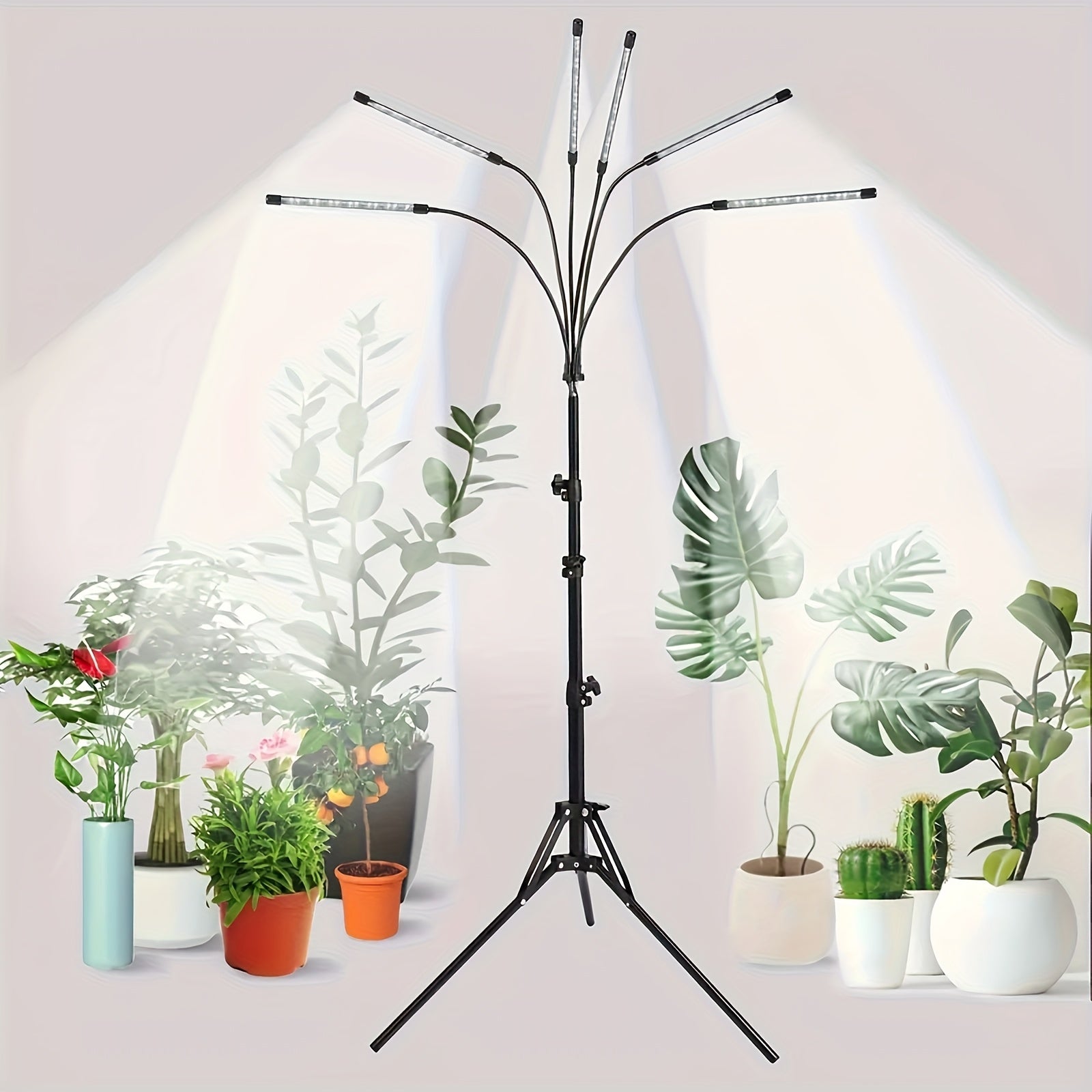 Indoor Plant Grow Light, 4/5/6-Head Full Spectrum USB Plant Lamp, Adjustable Tripod Stand, Auto On Off Timing Function