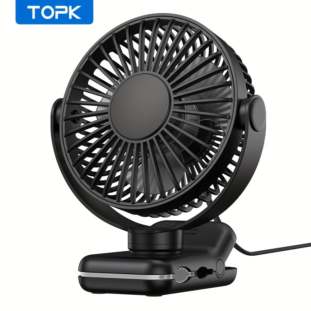 TOPK USB Clip On Desktop Fan, Brushless Motor Low Noise Strong Airflow, Firm Clamp Stable Mounting, Stylish Portable Mini Personal Cooling Fan for Bedroom Office/