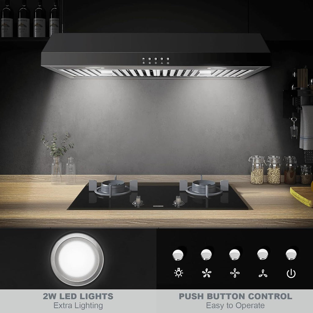 30-Inch Under Cabinet Range Hood with Three-Way Exhaust, Stainless Steel Construction with Baffle Filter, Designed for Kitchen Ventilation for Under-Cabinet Installation, Equipped with 3-Speed Exhaust Fan
