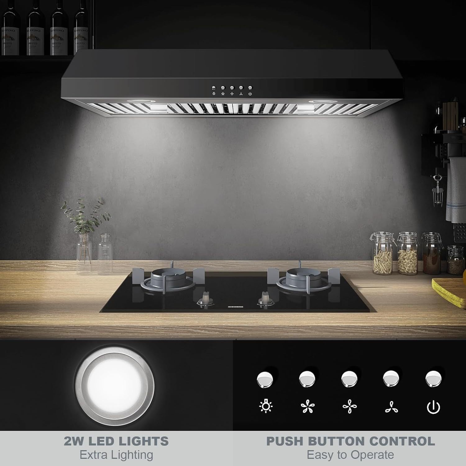 30-Inch Under Cabinet Range Hood with Three-Way Exhaust, Stainless Steel Construction with Baffle Filter, Designed for Kitchen Ventilation for Under-Cabinet Installation, Equipped with 3-Speed Exhaust Fan