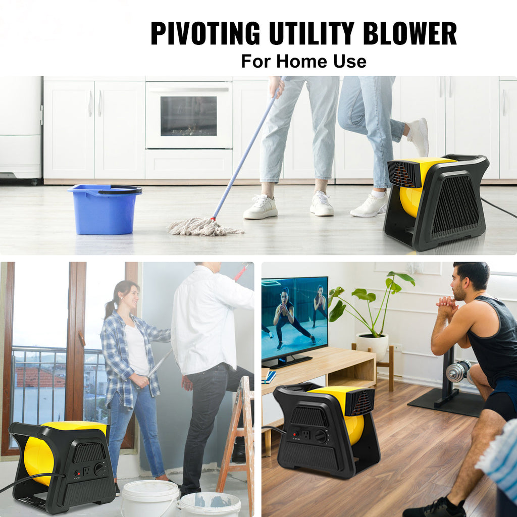 VEVOR Pivoting Utility Fan, 600 CFM High Velocity Floor Blower for Drying, Cooling, Ventilating, Exhausting, 300° Blowing Angle Air Mover, Portable Carpet Dryer Fan for Home, Workshop