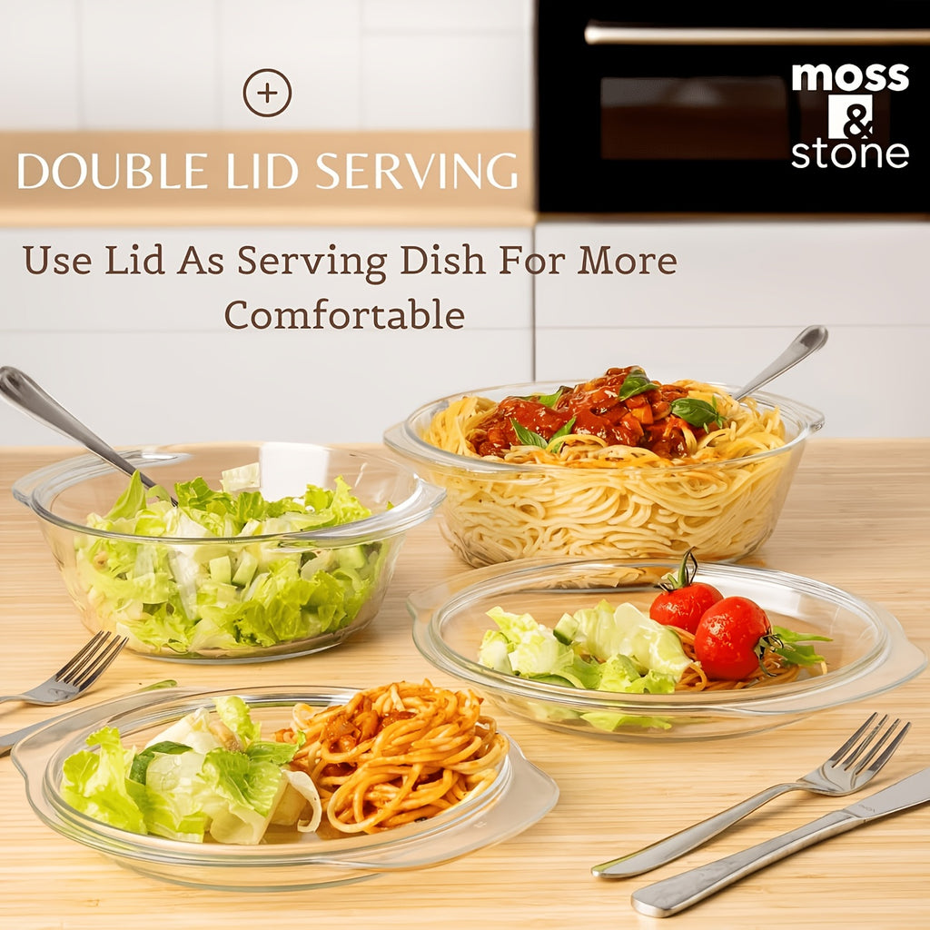 2-Piece Set (1 Plate & 1 Bowl) Household Transparent Borosilicate Glass Heat-Resistant Crystal Pot with Lid – Microwave-Safe Glass Bowl & Plate for Baking Rice Dishes – Great for Christmas, Valentine's Day, Halloween, Easter