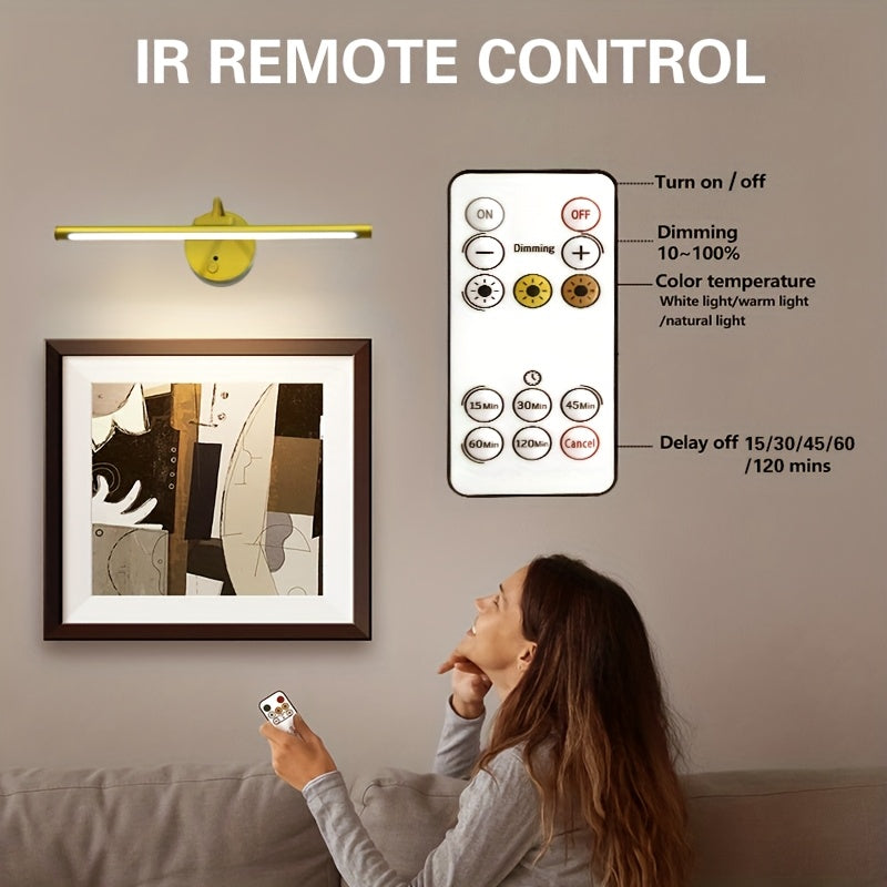 One remote control modern gooseneck smart cabinet light, dimmable timer office lighting lamp, three-color adjustable with charging cable, home picture frame living space 3000/4000/6000K