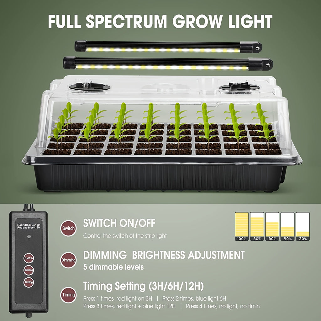 Seed Starter Tray with Grow Light, 40-Cell Seed Starting Kit, Seedling Tray Set with Humidity Dome, Auto Timer & Dimmable Light, Indoor Germination Tray for Home Gardening