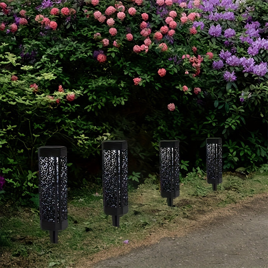 4pcs Solar Garden Vintage Hollow Out Floor Light, Outdoor Path Light, LED Halloween Christmas Decorative Landscape Light, Perfect for Courtyard, Garden, Pathway, Lawn, Street, Party Holiday Decoration