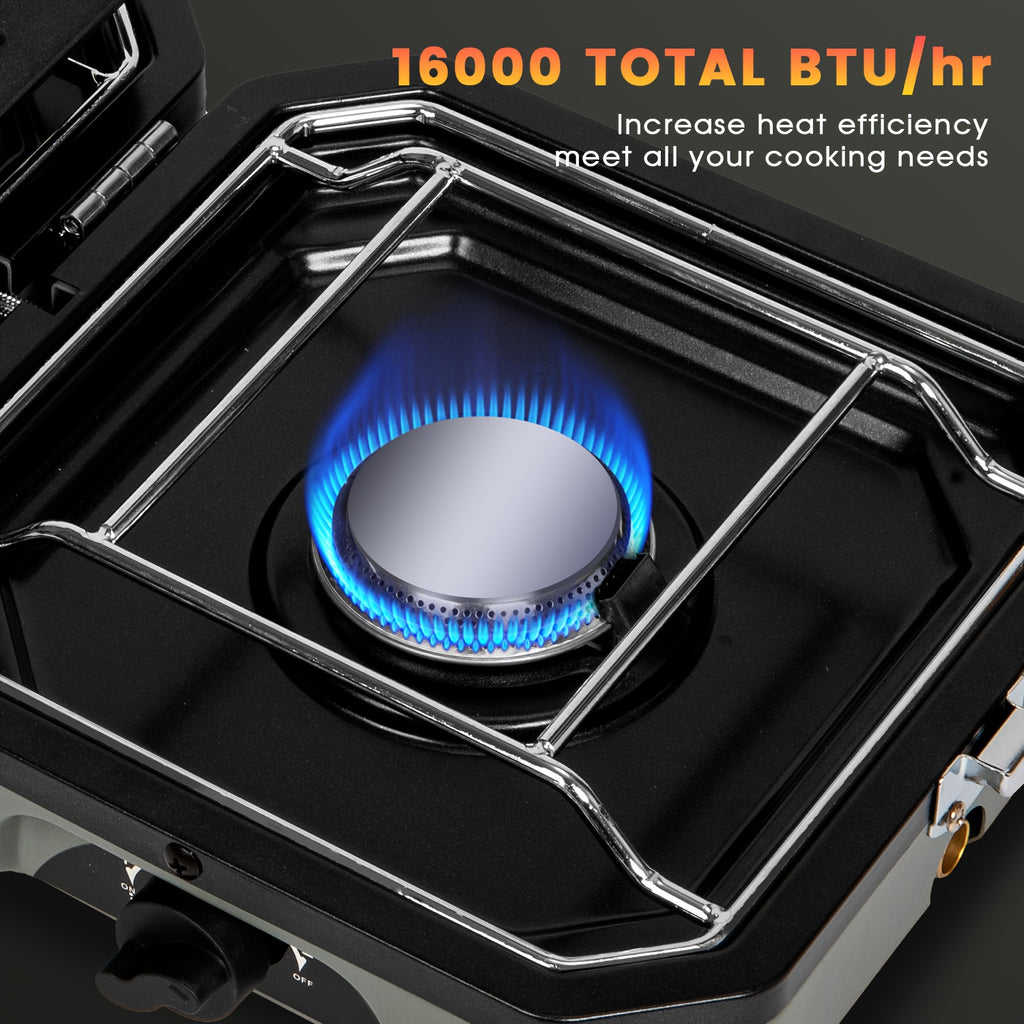 Portable Foldable Camping Stove, Lightweight Butane Gas Burner with Adjustable Flame Control, Compact Outdoor Stove for Hiking, Backpacking, Picnic & Camping Cooking