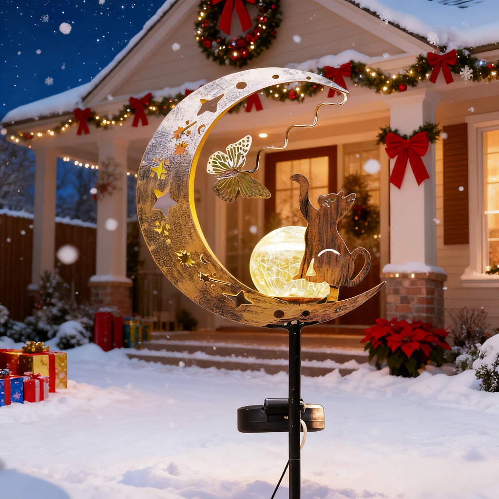 IP65 Solar Cat and Butterfly Outdoor Decorative Light, Solar Garden Metal Decorative Light, Solar Light Holiday Outdoor Display Lighting, Solar Garden Light, Solar Landscape Decoration, Suitable for Garden, Courtyard, Path, Gazebo