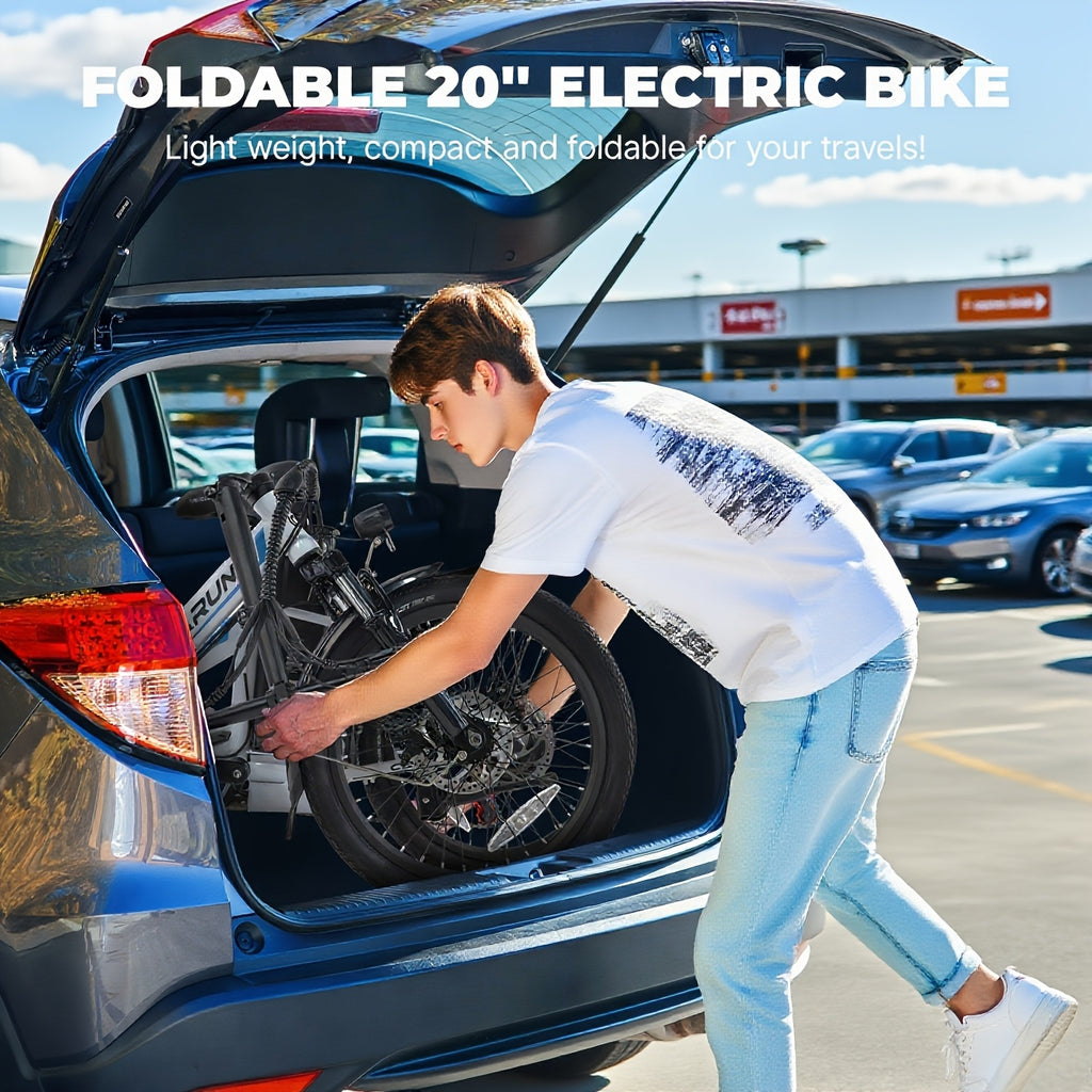 20英寸折叠电动自行车 - 500W高功率电机，48V 7.8AH可拆卸电池，50-55公里续航，7速变速与LCD显示屏，前置货架与重型碟刹，20 MPH电动自行车（全球电压100-240V）- 男女通用城市通勤车
