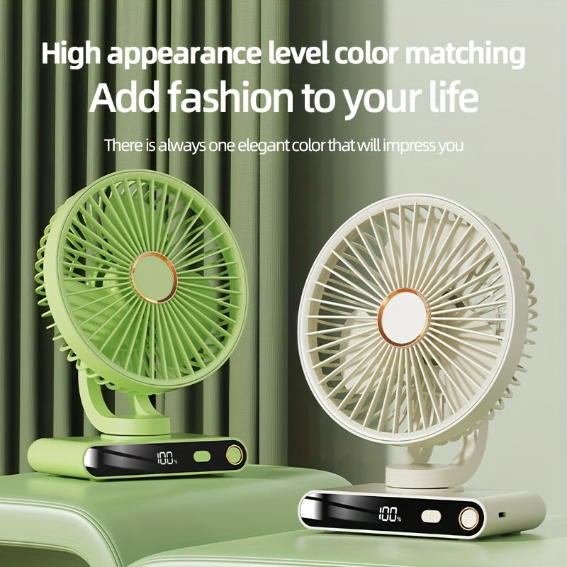 Multifunctional 2000mAh Rechargeable Circulating Fan, 5 Adjustable Wind Speeds, Built-in Night Light and Digital Display for Real-time Battery Check, 90° Vertical Adjustable Angle, Ideal for Home Office Outdoor Use
