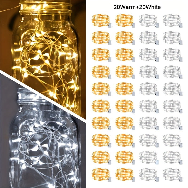 40pcs 童话灯电池驱动的灯串 - 7英尺20 LED迷你灯，带银线萤火虫星光，用于DIY卧室，适合婚礼、派对、节日、圣诞节（闪烁）