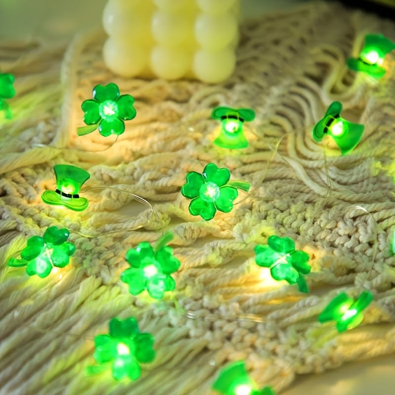 Luminarias四叶草帽子造型灯串电池供电LED灯串彩灯适合室内装饰节日氛围灯