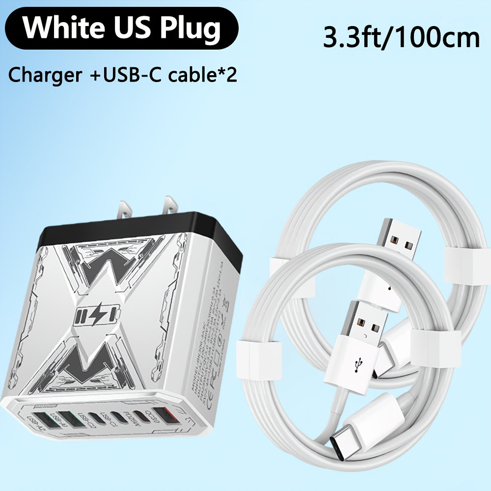 6-in-1 Fast Charger 3USB + 3Type-C Power Adapter with Indicator Light, QC3.0 Power Adapter Cube USB Wall Charger, for iPhone 17/ 16/ 15/ 13/ 13pro/ 12/ 12pro/ XR/ SE, Pro/ Mini/ Air---Perfect Christmas, Holiday, New Year Gift,  Travel Charger