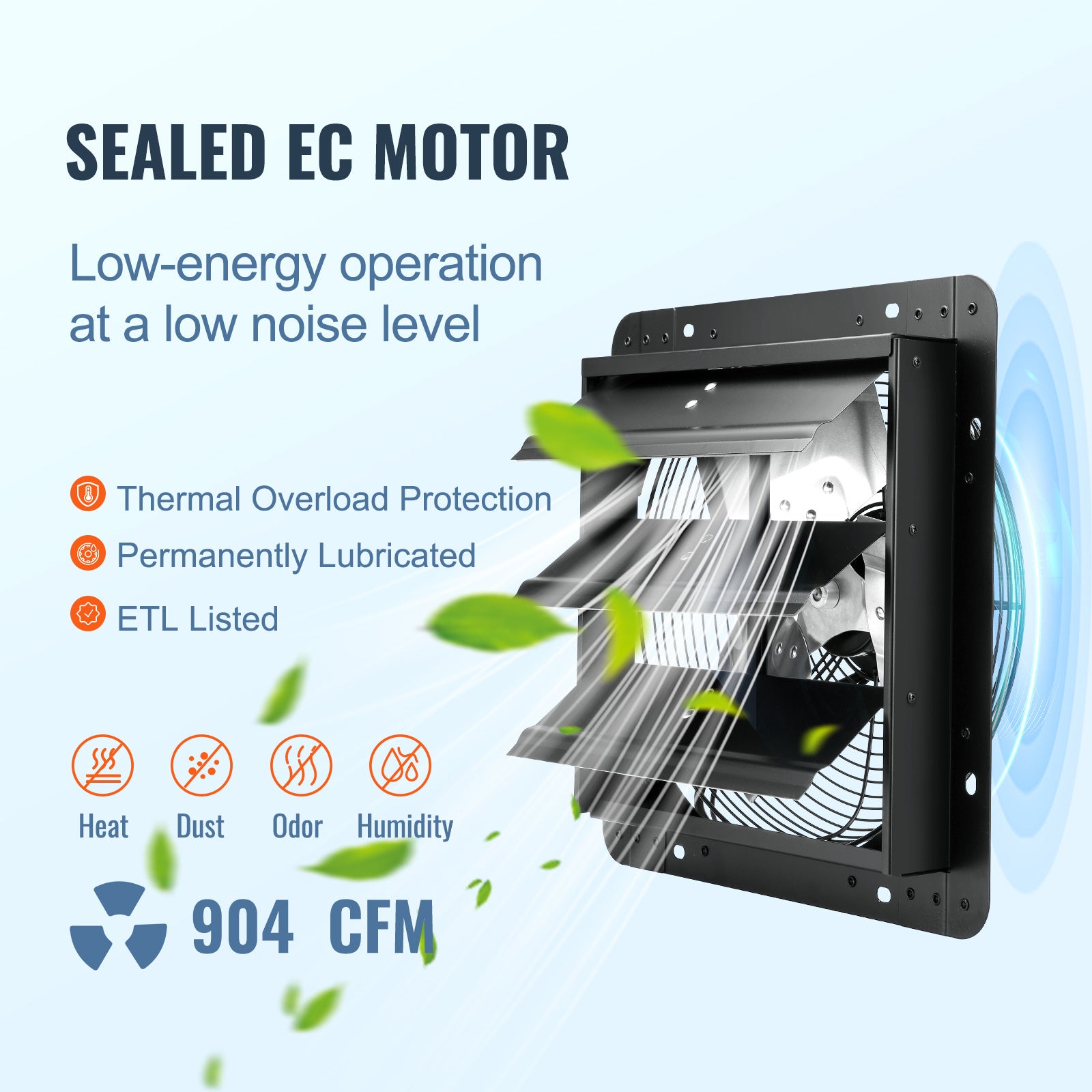 VEVOR Shutter Exhaust Fan, 12''/14''/16'' with Temperature and Humidity Controller, EC Motor, 940 CFM/1513 CFM/1747 CFM, 10-Speed Wall Mount Attic Fan for Greenhouse, Garage, Shed Ventilation and Cooling