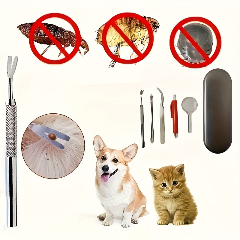 6pcs||更环保更安全|带放大镜 |适合抓取小虫子|拯救动物|适用于狗、猫、马和人类的除蜱工具 |增强设计|蜱虫抓取器 |铁盒收纳更方便|方便老年人使用